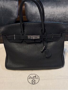 Hermes Black Togo Leather Birkin Satchel with Palladium Hardware